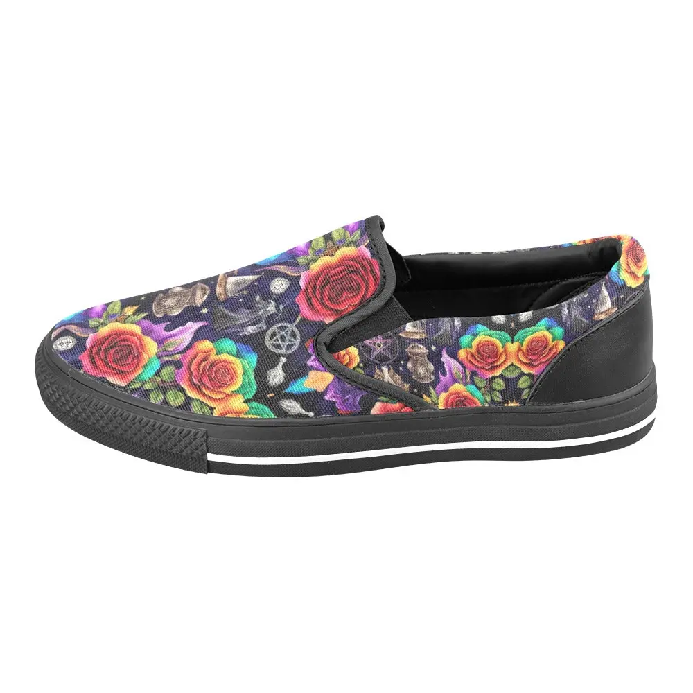 Witchy Casual Gothic Occult Everyday Rose Athletic Slip-on Canvas Women's Shoes Print 1