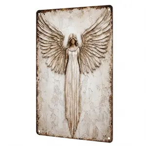 Guardian Angel Metal Sign Wall Art Decor, Angel with Outstretched Wings, 08x12inch Vintage Rustic Sign Decor Suitable For Bedroom, Home, Office, Classroom