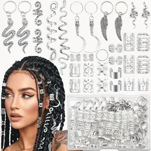 122 count  Hair  Snake Loc Charms Braids Clips Multi Style Hair Cuffs Rings Metal Dreadlock Beads Accessories Decoration for Women and Men