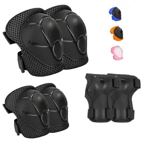 Protective Gear Set -  Pads Elbow Pads with Wrist Guards for Ages 3-12 | 3-in-1 Safety Protective Gear for Skating, Cycling, Biking, Roller Skates, Scooters (Black, ?M(8-12Years))