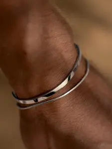 Men's Hip Hop Stainless Steel High Quality Bracelet Set, Casual Street Style Open Bangle, Party Creative Design, 2 Piece Set, Stackable Bracelets