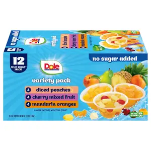 Dole Diced Peaches, Mandarin Oranges, and Cherry Mixed Fruit with No Sugar Added Variety Pack - Dole Fruit Bowls Snacks - 4 oz Bowls - 12 Pack