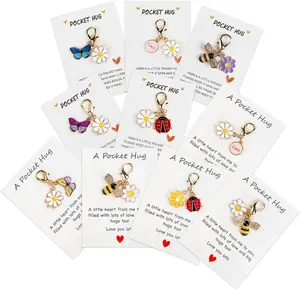 10pcs Insect Keychain Gift Set with Pocket Hug Favors Thank You Cards Keychains & Bags Bulk Employee Gifts for Coworkers Friends & Thanksgiving Party Favors,Keychain Series Figures, Cute Keychain