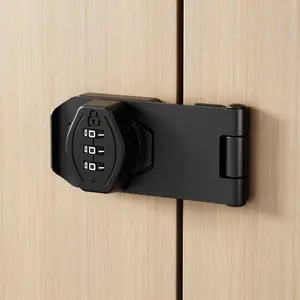 Keyless 3-Digit Password Combination Cabinet Lock Hasp Latch Twist Knob Lock for Wooden Drawer Cupboard, Black, 3 inch