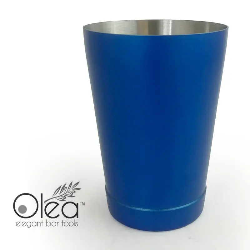 Olea™ 16oz Weighted Stainless Steel Modern Cocktail Shaker - Metallic Blue Neon Glow Tin Bar Utensil for Adults, Bar Decor, Cocktail Time, 3.25" Rim Diameter, 5" Height