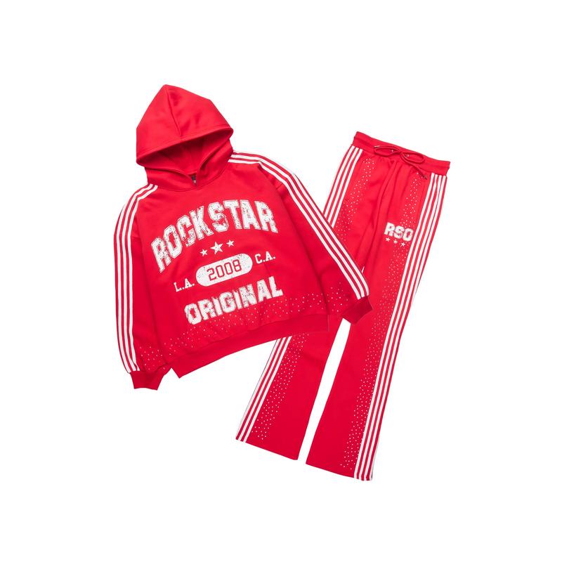 Tylla Red Rhinestone Hoodie/Baggy Pant Track Set
