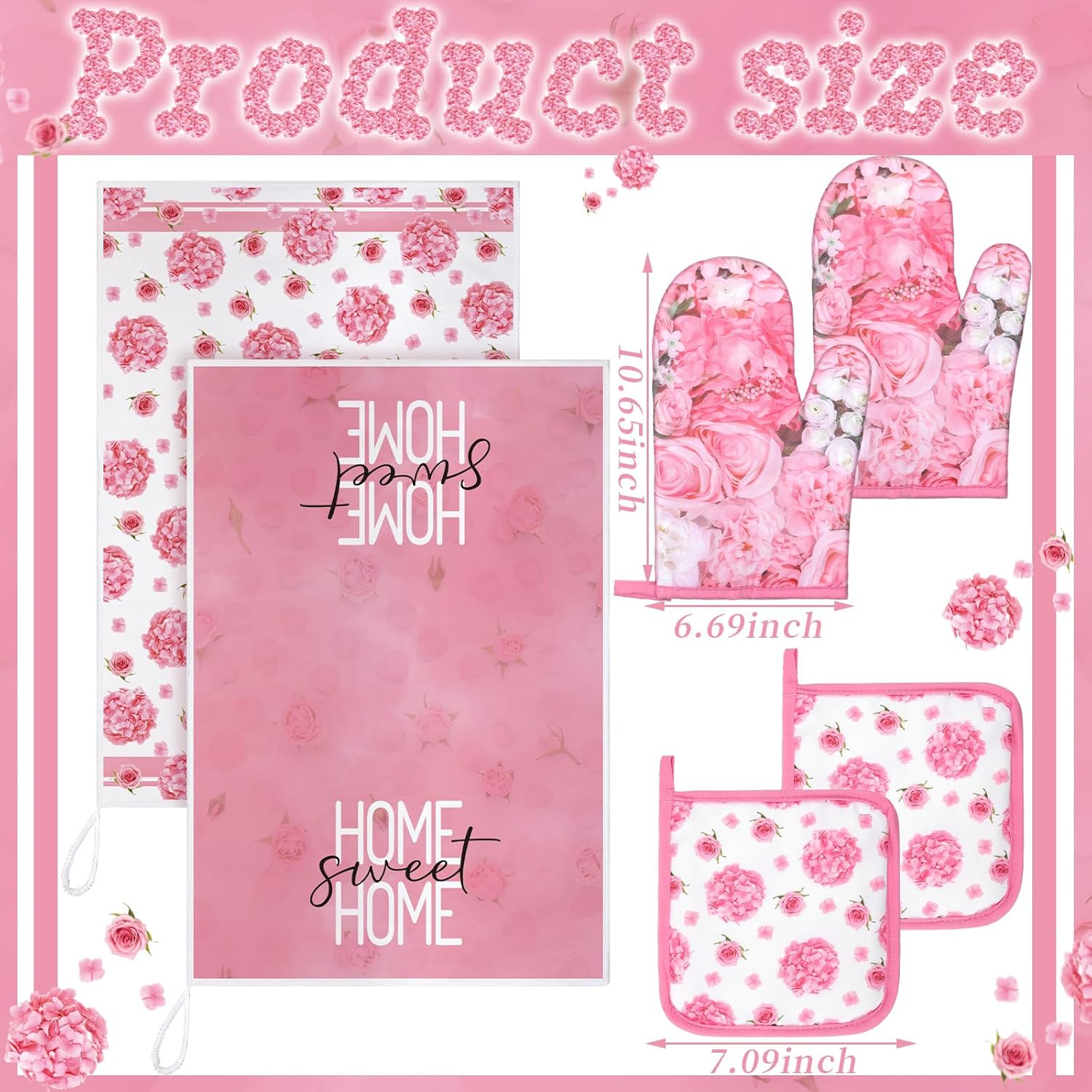 8 Pcs Pink Rose Kitchen Towels Dishcloths Oven Mitts Pot Holders Absorbent Gloves Heat Resistant for Chef Baking Cooking Essential Kitchen Gear Set - Bakeware 8 Pcs Pink Rose Kitchen Towels Dishcloths Oven Mitts Pot Holders Absorbent Gloves Heat Resistant for Chef Baking Cooking Essential Kitchen Gear Set - Bakeware