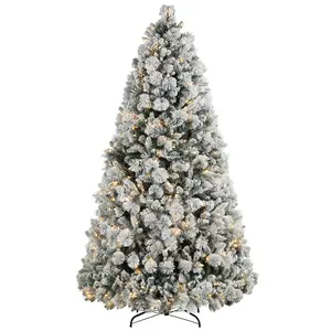 7.5 foot pre lit snow flocked fraser fir christmas tree 500 clear warm white lights 1530 branch tips sturdy metal stand home office holiday decor
