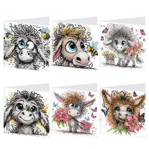 DIY Diamond Arts Colorful Painting Kit, 6 Counts/set Animal Series Diamond Arts Colorful Painting Card with Envelope, Creative Handicraft Gift for Friends & Family, Diamond Painting Kits