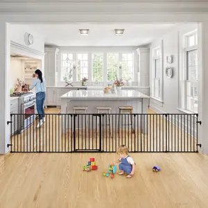PAWGIANT 150" Extra Wide Baby Gate with Door, Dog Gates for The House Doorways Fireplace, Auto Close Baby Fence Play Area, Walk Through Pet Gate, Hardware Mounted, 6-Panels (30" Tall, Black)