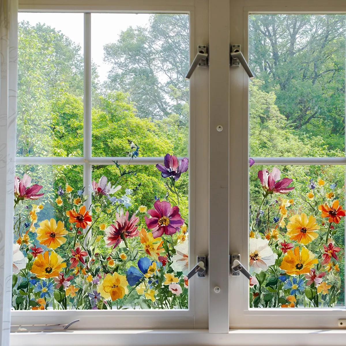 A (30*60cm) creative colorful floral pattern sticker oil painting style spring single-layer static sticker background decoration Removable Window Decal window sticker glass sticker (DJ7110-YC)