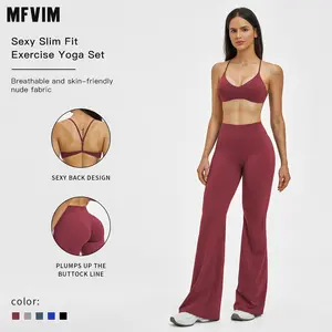 MFVIM Women’s Slim-Fit Yoga Set with Beautiful Back Design, Fuzzy Fabric, Stylish Microfitness Workout Outfit for Outdoor Running, Sporty Style Outfits, Training Clothes
