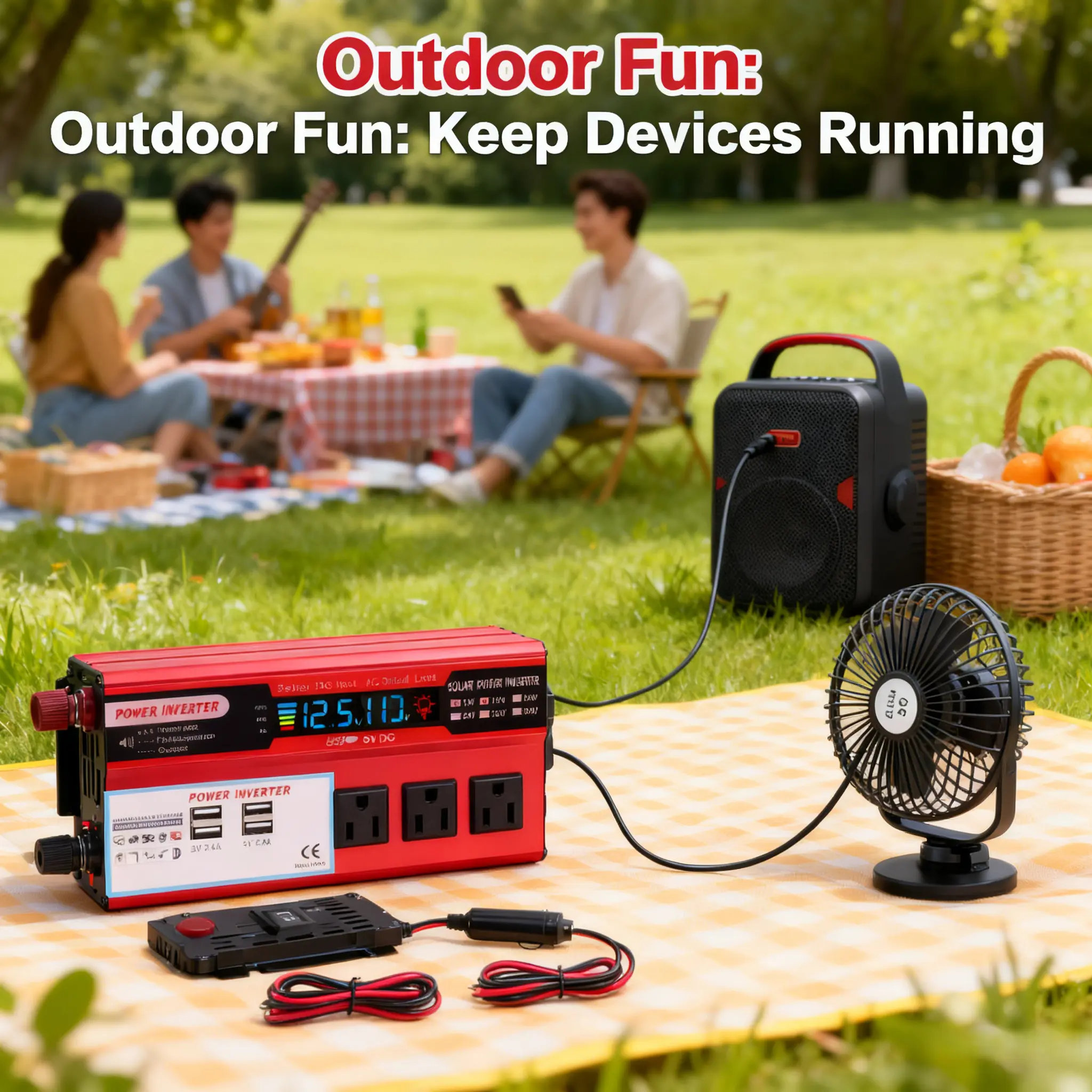 5000W Peak Portable Car Power Inverter DC12V Convert to AC110V, Multiple AC Outlets and Fast Charge USB Interfaces, Automotive Power Supply for RV Truck Camping Road Trip Outdoor Adventure Emergency Backup for Consumer Electronics