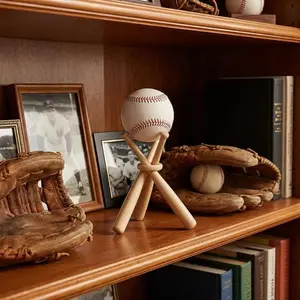 Baseball Stand - Wooden Display Stand Holder for Balls & Bat - Centerpiece for Tables - Sports Lover (Wood Color, 1 Pack，No Baseball Included)