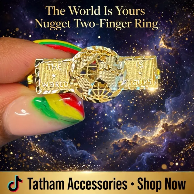 The World Is Yours Nugget Two-Finger Ring — Gold fashion Statement Globe Ring
