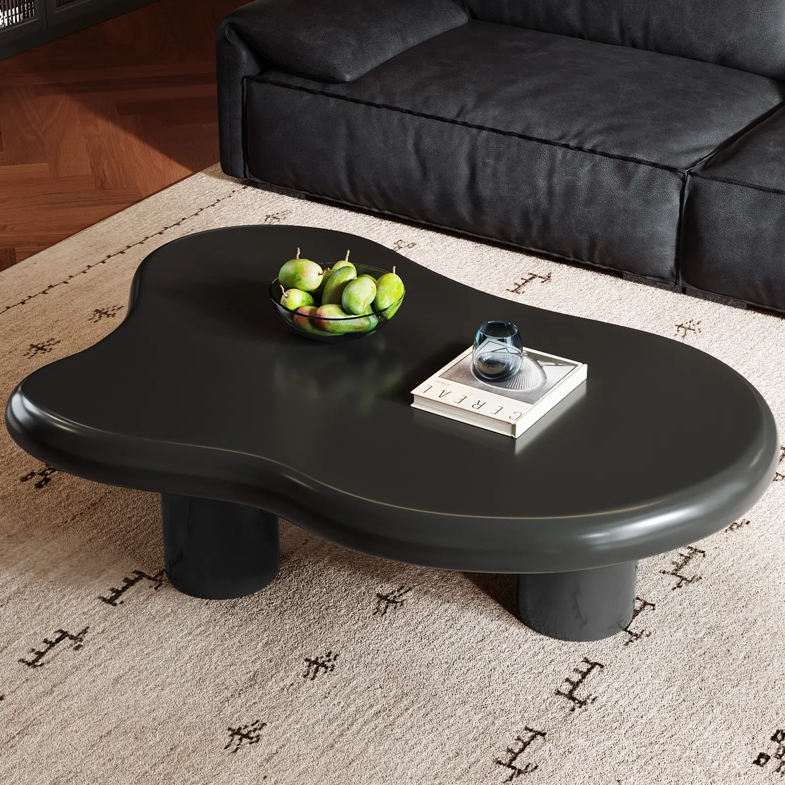 Guyii Cloud-Shaped 3-Legs Modern Side Table, 46.06 Inch Black Compact High-Grade Board Living Room Tables, Easy Maintenance Indoor Furniture