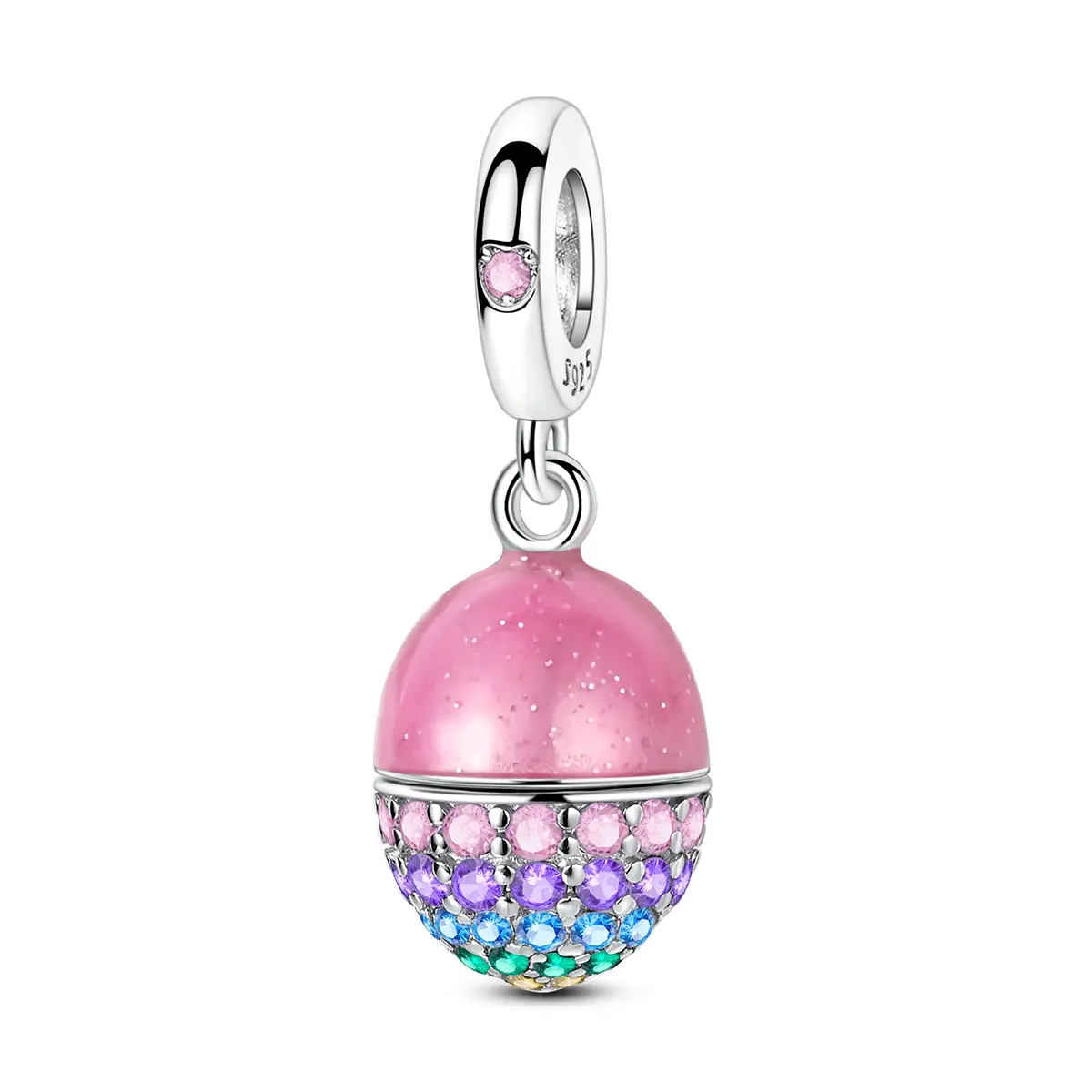 MULA S925 Silver-Plated Paw Print Charm with Zircon, Pink Glitter Easter Egg Bead - Pandora Compatible European Charms & Pendants Girl Youth Zircon Set Birthday Gift