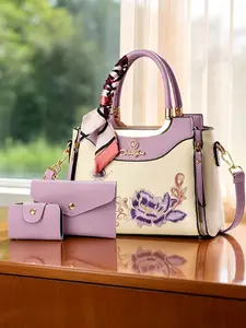 3-Piece Embroidered Handbag Set with Clutch and Card Holder, Stylish PU Messenger Bag for Daily Use, Perfect Gift for Wife or Girlfriend