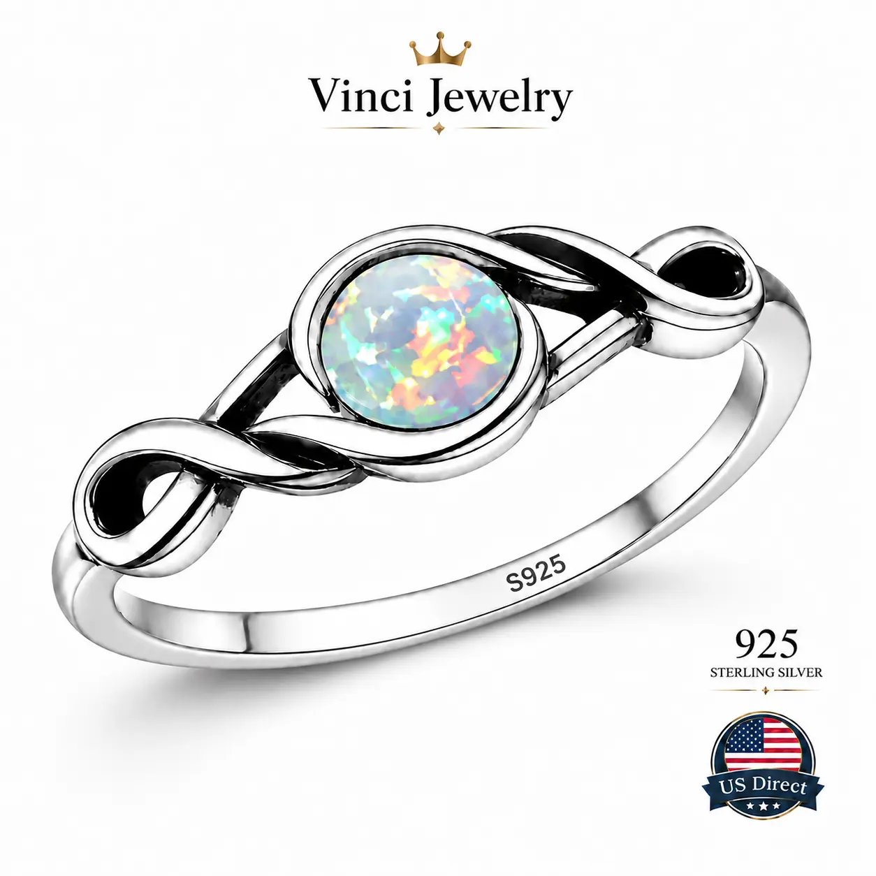 925 sterling silver Celestial Infinity Opal Inspired Sterling Silver Ring with Sculptural Swirl Design and Dreamy Aurora Glow for Romantic Minimalist Style Everyday Stacking Date Night Outfits Gift Ready Jewelry for Women Teen Girls and Modern Boho Lovers