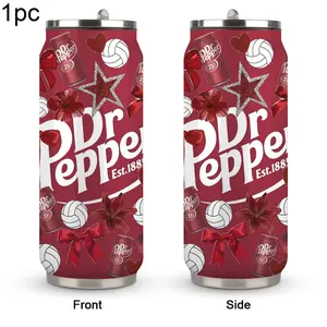 1pc 17oz "Dr Pepper Volleyball" Stainless Steel Insulated Tumbler with Straw, Bold Red Can, Volleyball & Glitter Star Graphic, Retro Sporty Aesthetic, Double Wall Vacuum Insulation, Leakproof Lid, Gift for Soda Lovers & Volleyball Fans, Bold Graphics