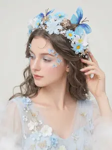 Boho Butterfly Floral Hairband, Handmade Braided Hair Accessory, Beach Wedding Bridesmaid Crown, Photo Prop, Elegant Headpiece