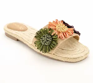 Seychelles Raffia Floral Slide Sandals Botanical Gardens