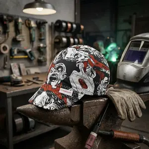 Vintage Monsters Print Reversible Welding Cap - 100% Cotton Durable Work Hat for Men & Women, Adjustable Size, Breathable Fabric, Perfect for Construction, Welding, Outdoor Work, DIY Projects, and Everyday Use as a Comfortable and Stylish Headwear
