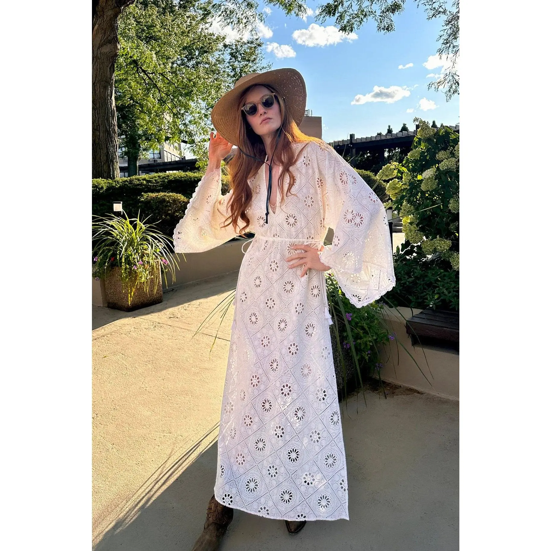 Ieva Diamond Eyelet Embroidered Caftan
