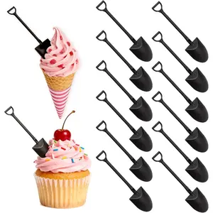 60 Pcs Black Mini Shovel Spoons, Disposable Plastic Shovel Shape Spoon for Icecream Cupcake Desserts Pudding Halloween Birthday Party Decoration