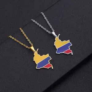 Colombia map pendant stainless steel necklace geometric jewelry for men and women to give as gifts