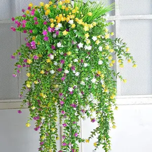 3pcs Artificial Hanging Plants, Faux Hanging Plant, Vine with Flowers, Artificial Flowers for Outside, Indoor Outdoor Wall Decor, UV Resistant Plastic Ferns, Wedding Party Decoration