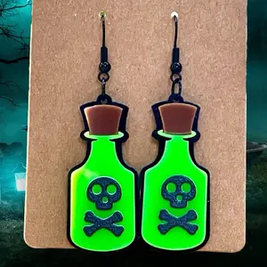 Green Skull Poison Bottle Earrings - Fashion Accessory