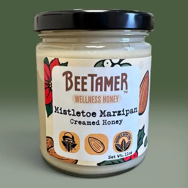 BeeTamer's Mistletoe Marzipan Creamed Honey 11 oz BeeTamer's Mistletoe Marzipan Creamed Honey 11 oz