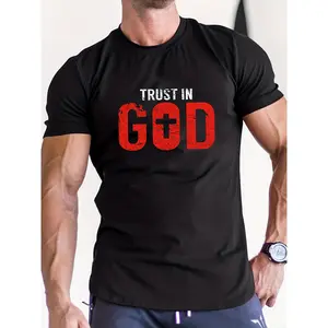 GGOR Men's Retro Bold Red & Black "Trust in God" T-Shirt - Religious Apparel, Lightweight Polyester Crew Neck Short Sleeve Tee Suitable for All Seasons, Machine Washable Casual Wear for Church & Everyday Use