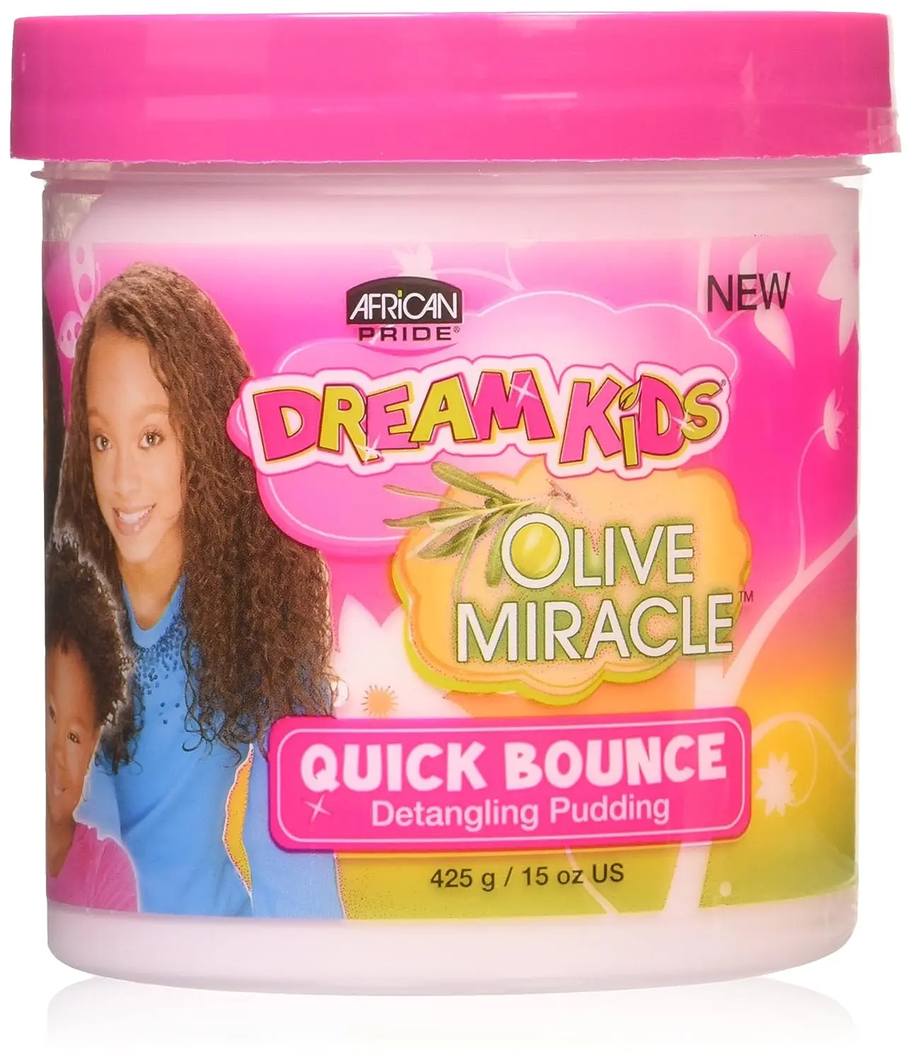 African Pride Dream Kids Quick Bounce Detangling Pudding - 15 oz Godrej Consumer Goods Children's Curly Haircare, Olive & Herbal Ingredients, Frizz Control, Smooth Curls, Feather Light Texture, Shine, Enhanced Softness, Wavy Hair Support
