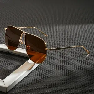 Oversized Metal Frame Aviator Sunglasses - Female UV Shield Eyewear, European-Inspired Trendy Pilot Shades, Influencer-Style Statement Glasses for Daily Wear & Travel