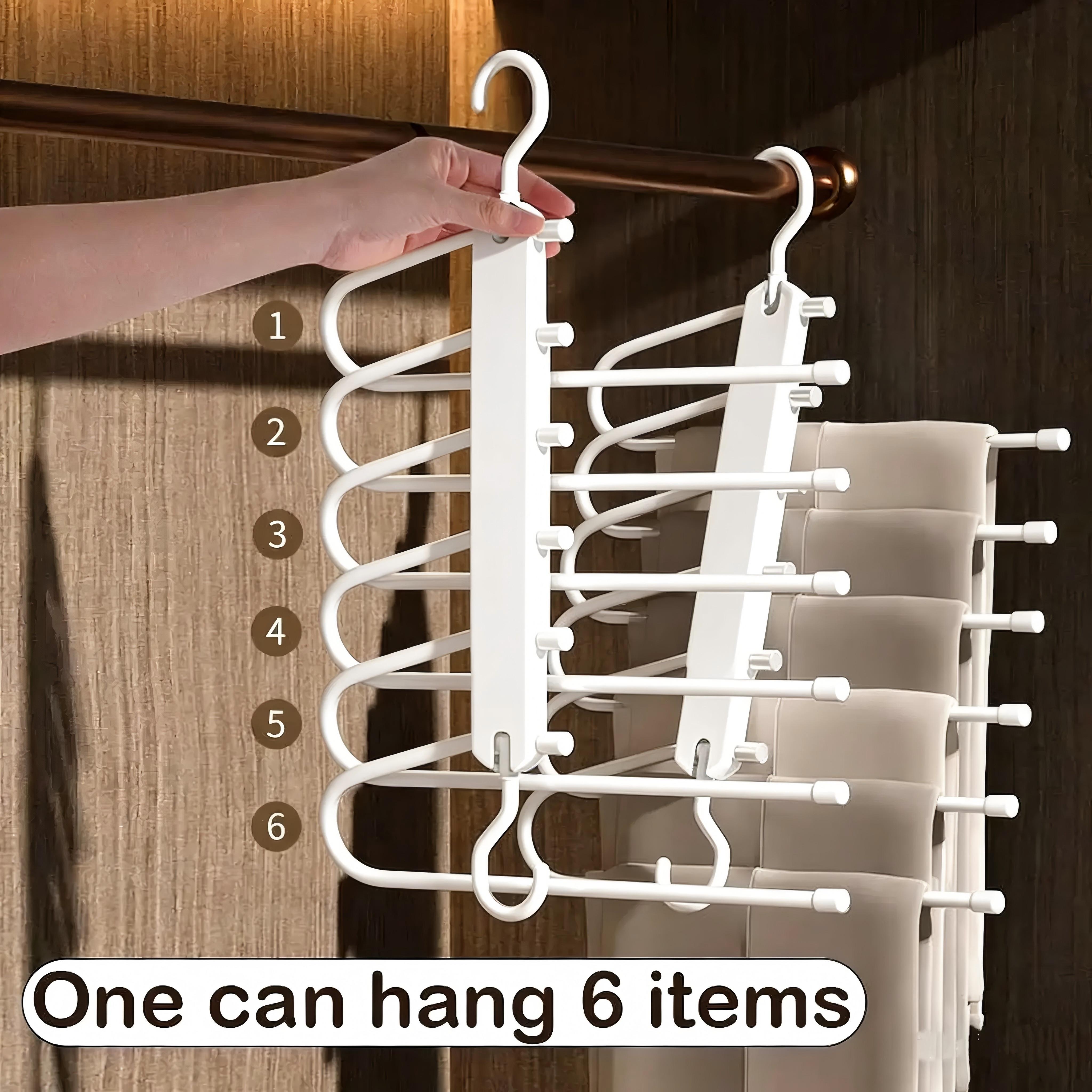 【Today's special】6 Layer Pants Hanger Space Saving Closet Organizer with 65mm Wide Spacing, Anti-Slip Multifunctional Pants Rack for Jeans Trousers Wardrobe, Stainless, Steel, Hanging,tiktok shop deals，Mother's Day gift