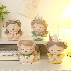 Cute Angel Design Pen Holder, 1 Count Desktop Student Cartoon Angel Pencil Holder, Creative Gift for Friends Classmates