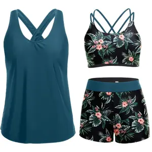 3 Piece Tankini Swimsuits for Women Tummy Control Bathing Suits Swim Tank Top with Bra,Boy Shorts Teen Swimwear 2026