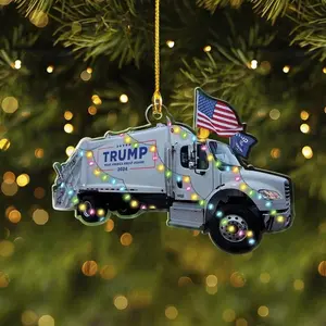 Trump Garbage Truck Ornament Make America Great Again 2024, Donald Trump Boards A Garbage Truck Decor, Trump Truck Xmas Light Ornament, Christmas Tree Hanging