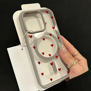 Red Heart Magnetic Case for iPhone 17 Pro Max Air 16 16e 15 14 Plus 13 12 11 X XS Transparent Acrylic Scratch-resistant skin-friendly feel Smartphone Cover Gift
