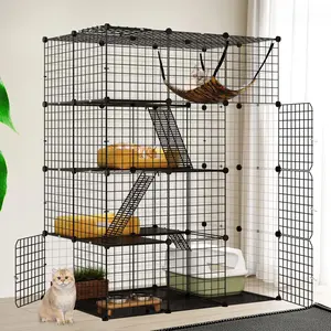 Dextrus 4-Tier Indoor Cat Cage, Cat Enclosure with Hammock, Large Metal Wire Cat Kennel DIY Cat Playpen Perfect for Multi-Cat Homes