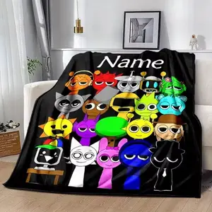 Sprunki Blanket With Name Customized Flannel Blanket For Kids Boys Girls Soft Perfect Birthdays Travel or Home Bed Sofa Decor, Viral Cartoon Character Blanket, Cozy Gamer Room Throw Blanket, Personalized Kids Plush Blanket mellow blanket