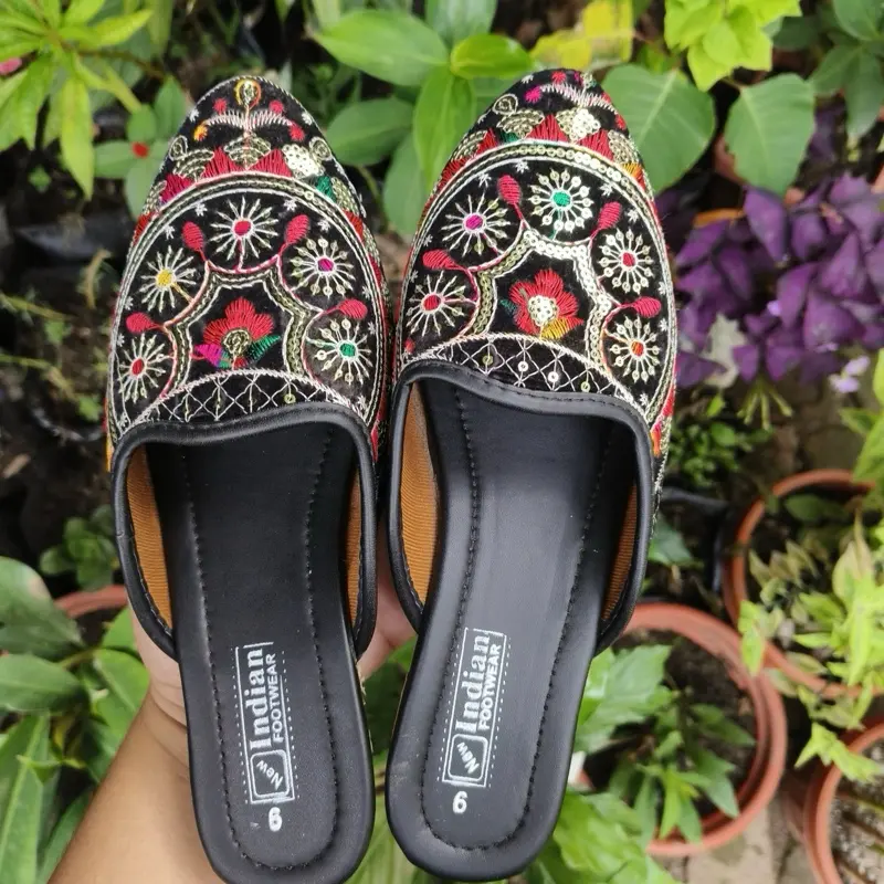 Indian Connection Rajistani Jutti Handcrafted Floral Embroidered Slippers for Indian Style Enthusiasts