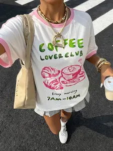 "Coffee Lover Club" Retro Tee – Aesthetic Dopamine Style Ringer T-Shirt, Trendy European Summer Graphic Top for Brunch & Coffee Dates | Cute Oversized Tee