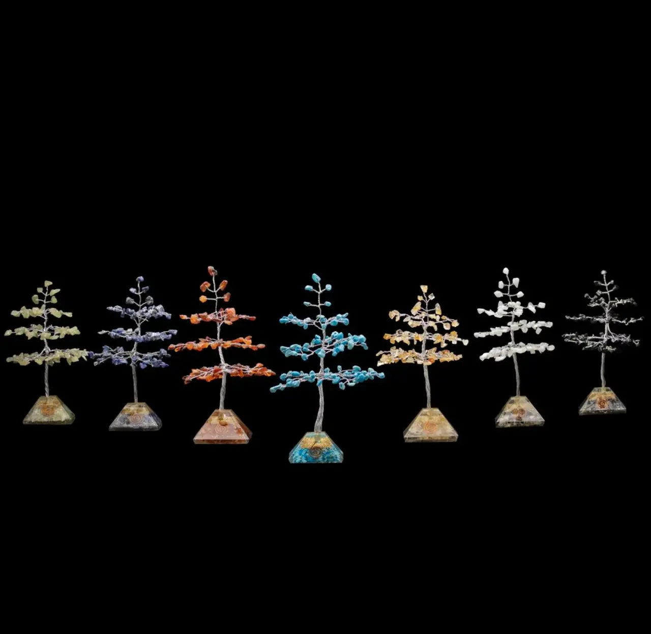 Gemstone Trees 100 Chip with Orgone Pyramid Bases and Silver Wire (1 PC) (Numbered In Order)