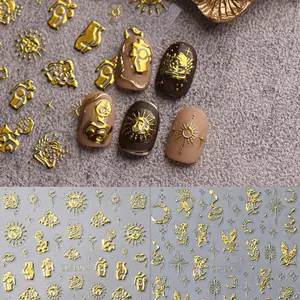 2 Pcs Star Moon Nail Art Decals, Sun Moon Stars Design, Self-Adhesive Manicure Stickers, 5D Embossed, Cute and Delicate, DIY Gift