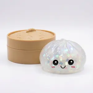 Glitter Expressive Dumpling Squishy Toy - Big Soft Squeeze Fidget, Galaxy Dumpling Squishy, Cute Anxiety & Stress Relief Toy with Steamer Storage Case, Jujutsu Cat Ear Plushie Mystery Box