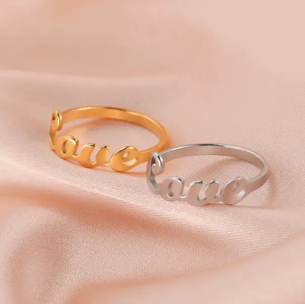 Quality Stainless Steel Engraved Letters 'Love' Elegant Motivational Ring (Size 5-10)