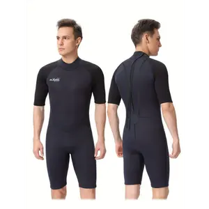 [2mm Neoprene Shorty Wetsuit] Men's Shorty Wetsuit, 2mm Neoprene Short Sleeve Wet Suit with Back Zip, Stretch Skinny Wet Suit for Water Sports, Surf Suit, Keep Warm, Snorkeling Kayaking Boarding